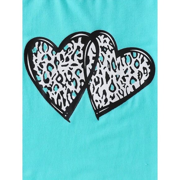 Children's Fashion Love Print Trumpet Long Sleeve T-shirt + Cow Print Trumpet Lo - Picture 3 of 5